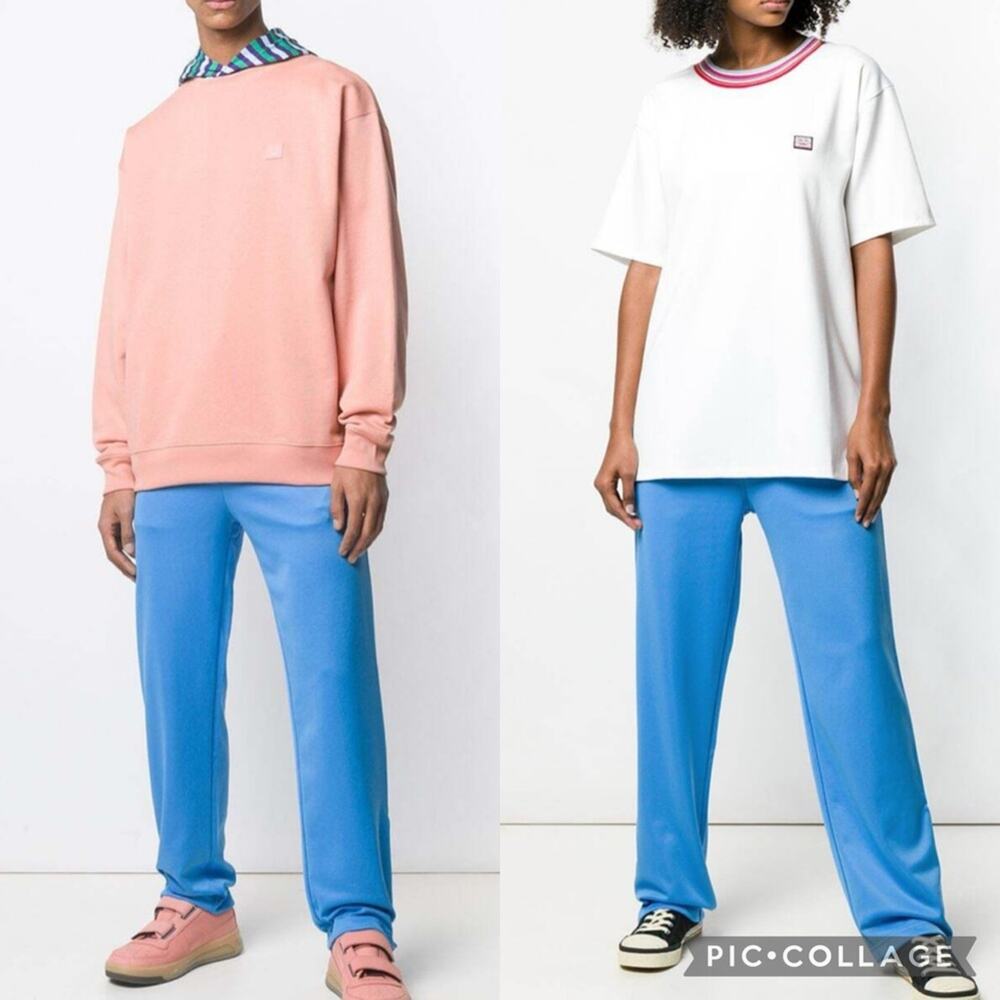 ACNE STUDIOS‎ Unisex Drawstring Snap Ankle Track Pants In Light Blue Sz S Sporty